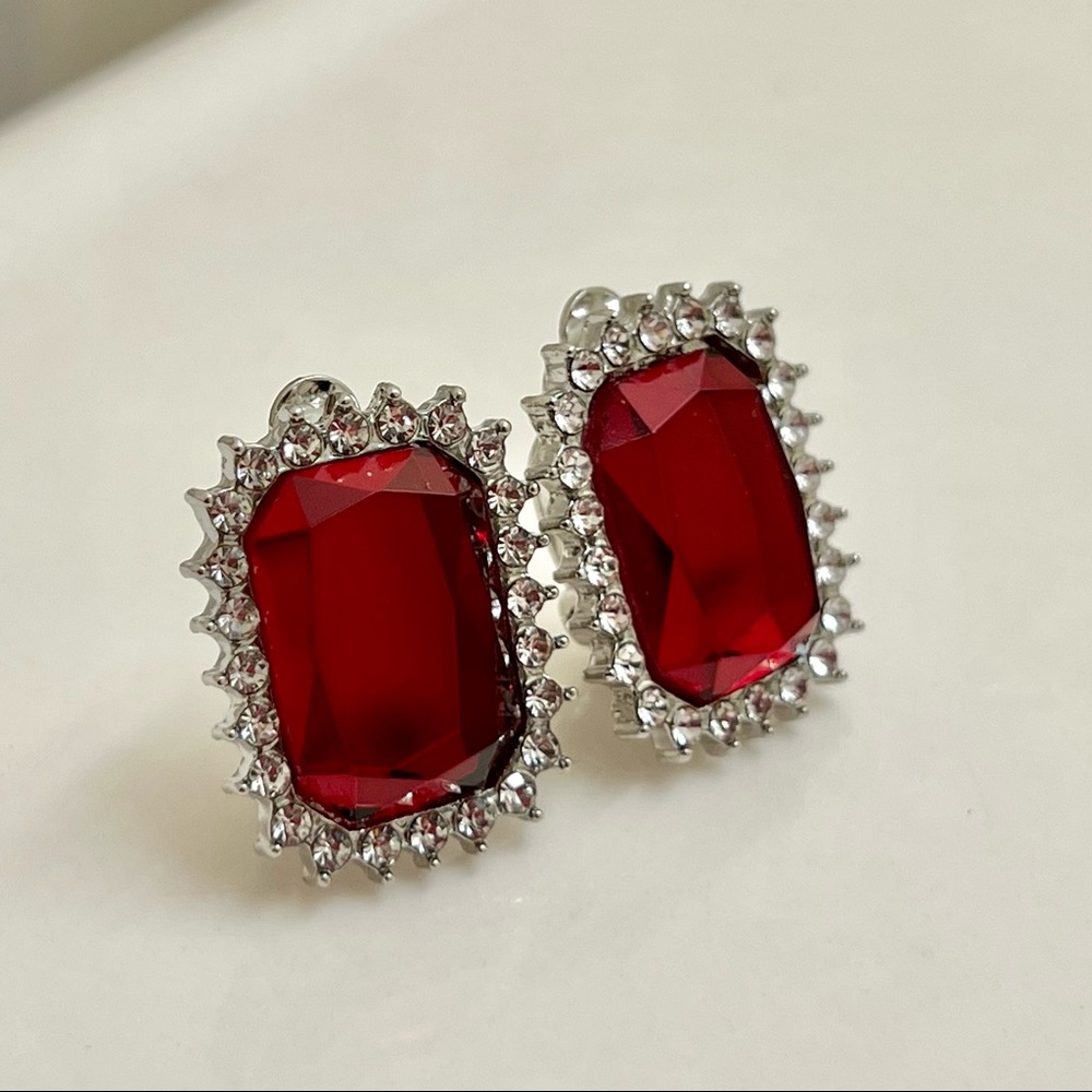 Ruby Red Rhinestone Earrings - image 1